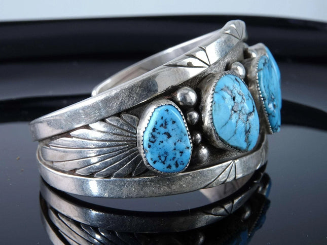 Eagle Boy Jemez Pueblo Sterling and Turquoise Cuff Bracelet - Estate Fresh Austin