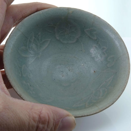 Early Celadon Stoneware Tea Bowl with Lotus Decoration - Estate Fresh Austin