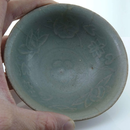 Early Celadon Stoneware Tea Bowl with Lotus Decoration - Estate Fresh Austin