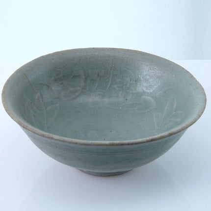 Early Celadon Stoneware Tea Bowl with Lotus Decoration - Estate Fresh Austin
