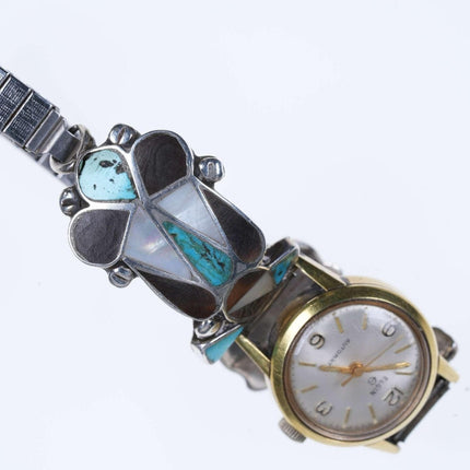 Early Ladies Zuni sterling multistone inlay watch with Automatic Hamilton watch - Estate Fresh Austin