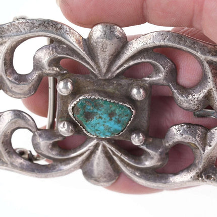 Early Tufa Cast Native American Turquoise/sterling belt buckle - Estate Fresh Austin