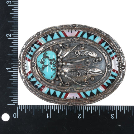 Eddie B Native American sterling turquoise intarsia inlay belt buckle - Estate Fresh Austin