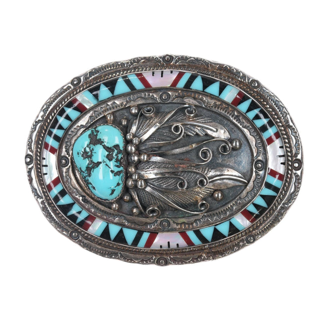 Eddie B Native American sterling turquoise intarsia inlay belt buckle - Estate Fresh Austin