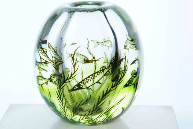 Edward Hald (1883-1980) for Orrefors, Graal Fish Vase 1963 Mid century Modern - Estate Fresh Austin