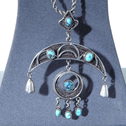 Egyptian Silver filigree and turquoise pendant with necklace - Estate Fresh Austin