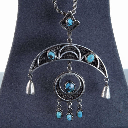 Egyptian Silver filigree and turquoise pendant with necklace - Estate Fresh Austin