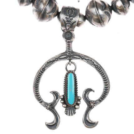 EL Billah Navajo sterling beaded necklace with turquoise naja pendant - Earrings - Estate Fresh Austin