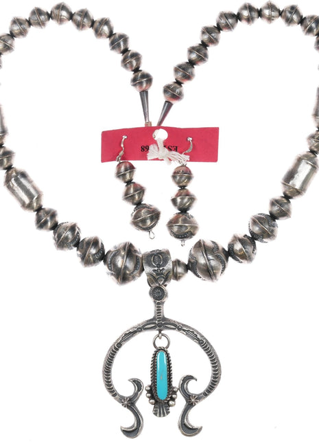 EL Billah Navajo sterling beaded necklace with turquoise naja pendant - Earrings - Estate Fresh Austin