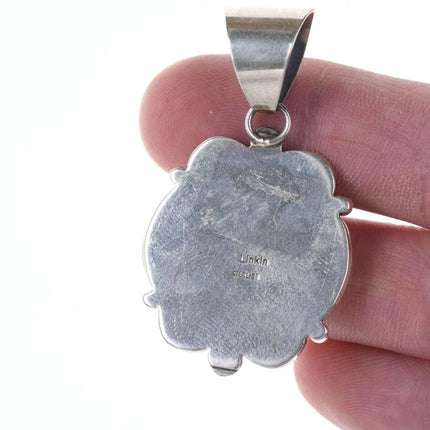 Ella Linkin Navajo Turquoise Sterling Stampwork pendant - Estate Fresh Austin