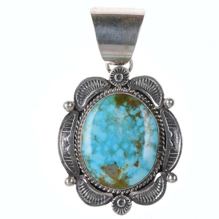 Ella Linkin Navajo Turquoise Sterling Stampwork pendant - Estate Fresh Austin