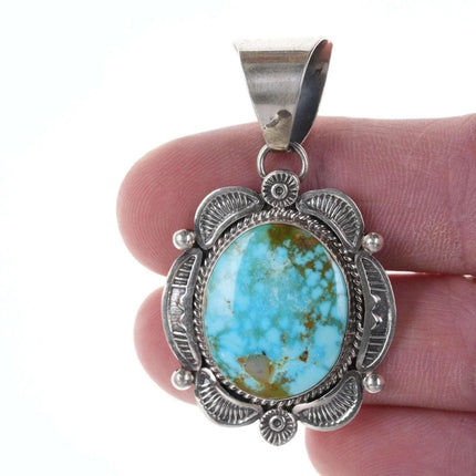 Ella Linkin Navajo Turquoise Sterling Stampwork pendant - Estate Fresh Austin