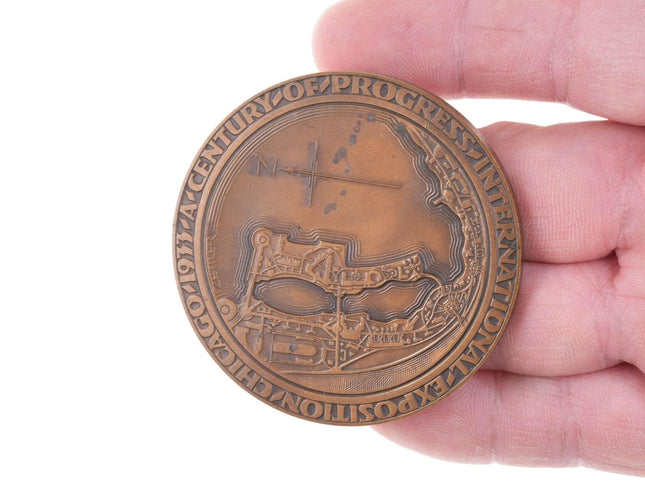 Emil Zettler (1878-1946) 1933 Chicago worlds fair bronze medallion - Estate Fresh Austin