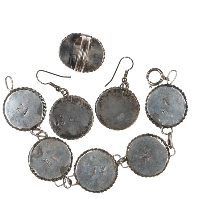 EMP Vintage Native American sterling and coral jewelry set - Bracelet, ring, earrings - Estate Fresh Austin