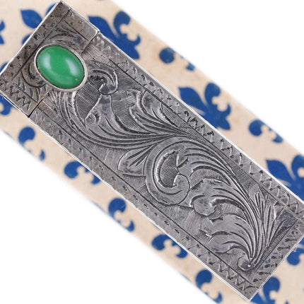 Engraved Italian 800 Silver Lipstick Case Vintage Holder w/ Mirror Compact w - Estate Fresh Austin