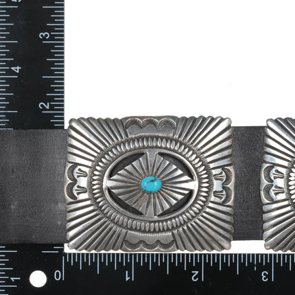 Ernest Roy Begay Navajo Heavy stamped sterling and turquoise concho belt - Estate Fresh Austin