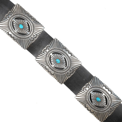 Ernest Roy Begay Navajo Heavy stamped sterling and turquoise concho belt - Estate Fresh Austin