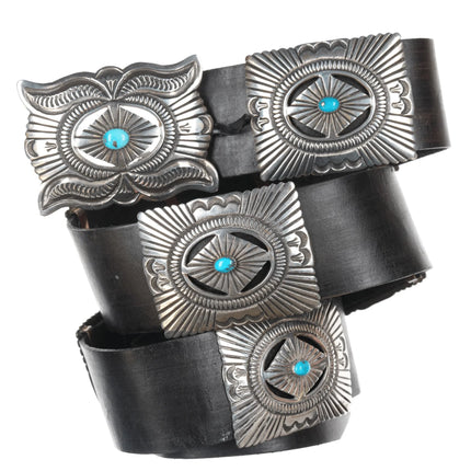 Ernest Roy Begay Navajo Heavy stamped sterling and turquoise concho belt - Estate Fresh Austin