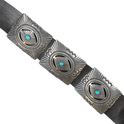Ernest Roy Begay Navajo Heavy stamped sterling and turquoise concho belt - Estate Fresh Austin