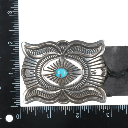 Ernest Roy Begay Navajo Heavy stamped sterling and turquoise concho belt - Estate Fresh Austin
