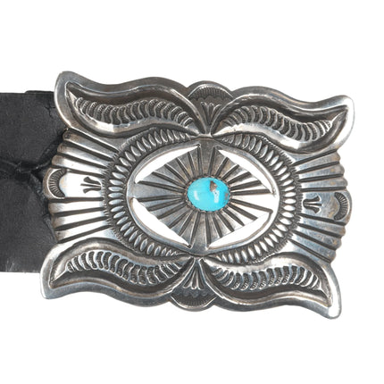 Ernest Roy Begay Navajo Heavy stamped sterling and turquoise concho belt - Estate Fresh Austin