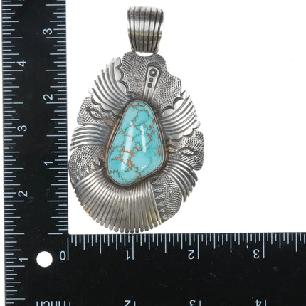 Ernest Thomas Bilagody Navajo sterling spiderweb turquoise pendant - Estate Fresh Austin
