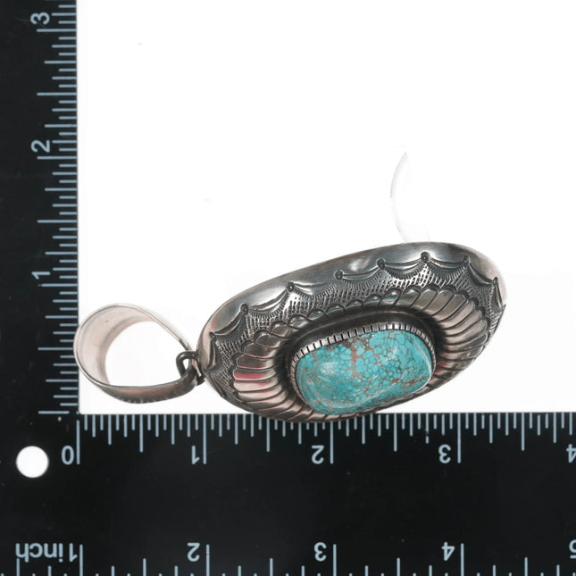 Ernest Thomas Bilagody Sr Navajo Large sterling pendant w/ high grade turquoise - Estate Fresh Austin