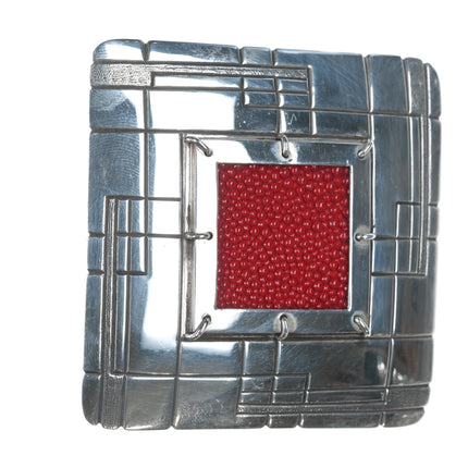 Ernest Thomas Bilagody Sr Navajo Sterling and Stingray skin belt buckle - Estate Fresh Austin