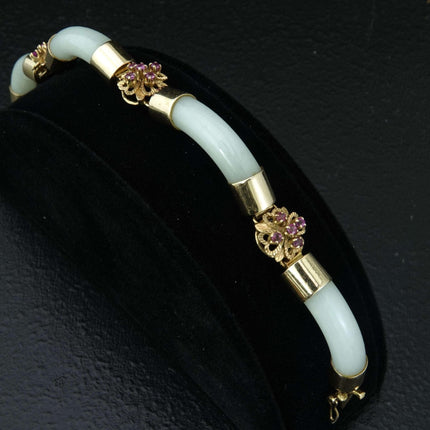 Estate 14K Chinese White Jade Pink Rubies Bracelet - Estate Fresh Austin