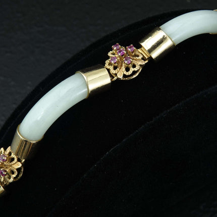 Estate 14K Chinese White Jade Pink Rubies Bracelet - Estate Fresh Austin