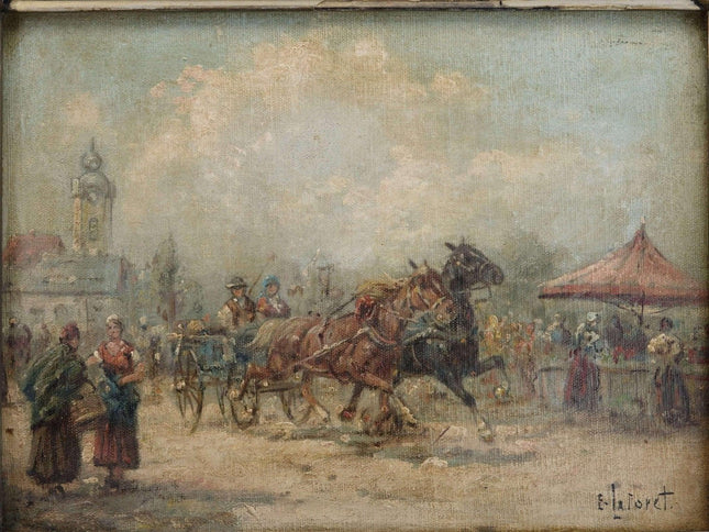 Eugene Laforet(1884-1955) American Horse Coach and Market Scene American Oil on - Estate Fresh Austin