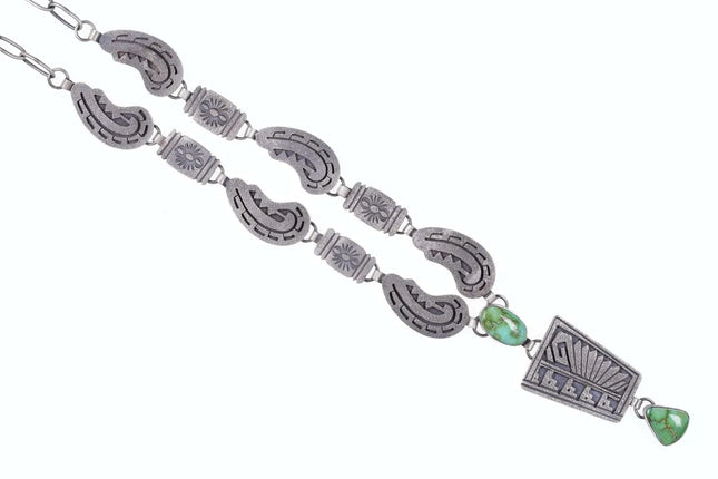 Eula Wylie Sand Cast Sonoran Gold Turquoise Navajo Sterling Lariat Necklace - Estate Fresh Austin