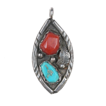 F Cheama Zuni Sterling pendant with turquoise and coral - Estate Fresh Austin