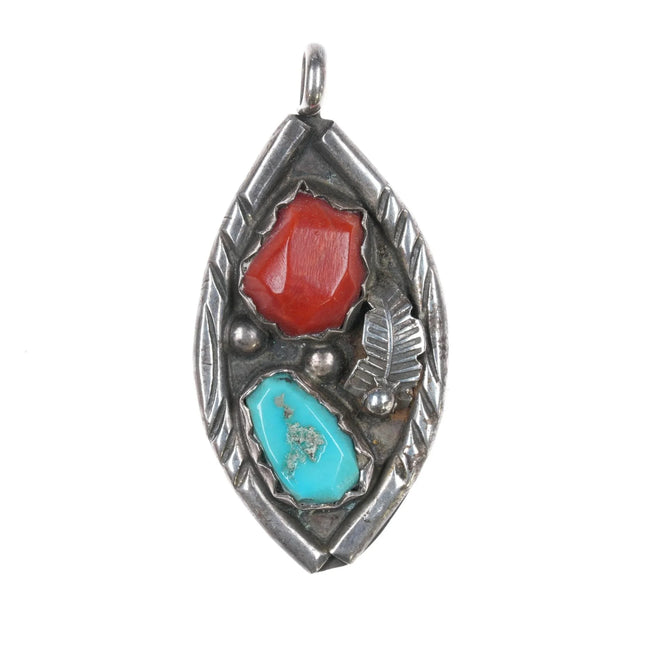 F Cheama Zuni Sterling pendant with turquoise and coral - Estate Fresh Austin