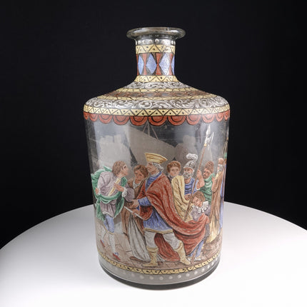 Antique Blown Glass Bottle with Hand Painted Scene