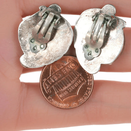 Felicita Eustace, Cochiti (1927-2016) Carved turquoise silver clip on earrings - Estate Fresh Austin