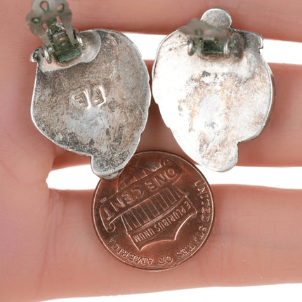 Felicita Eustace, Cochiti (1927-2016) Carved turquoise silver clip on earrings - Estate Fresh Austin
