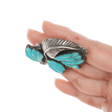 Felicita Eustace Cochiti (1927 - 2016) Silver and carved turquoise pendant/ pin - Estate Fresh Austin