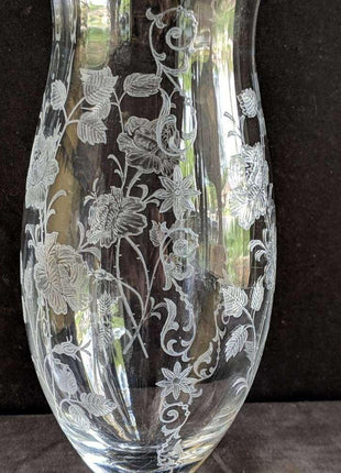 Fostoria Midnight Rose Etched Footed Flared Vase 8 3/8" - Estate Fresh Austin