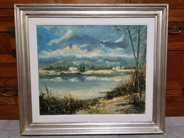 Francesco Saverio Taddei Italian Listed Artist Coastal Landscape Oil Painting - Estate Fresh Austin