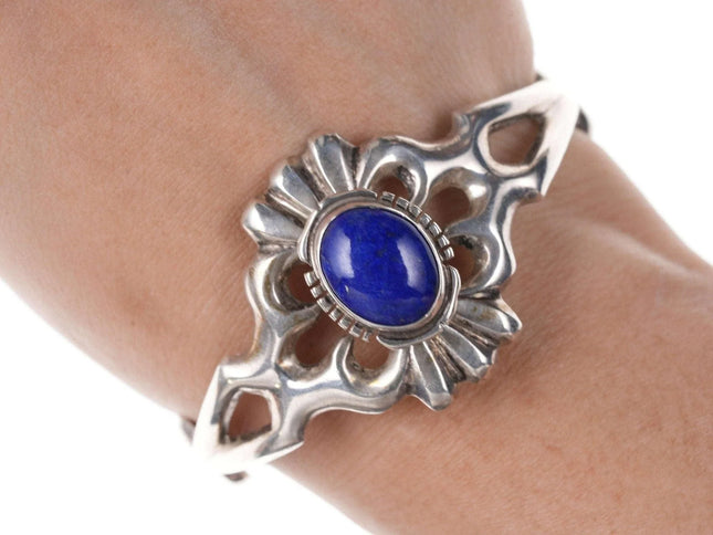 Francis L Begay Navajo Tufa Cast sterling Lapis cuff bracelet - Estate Fresh Austin