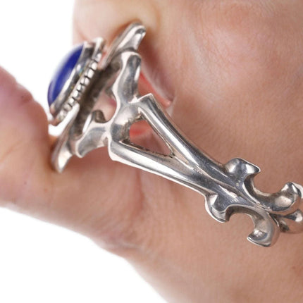 Francis L Begay Navajo Tufa Cast sterling Lapis cuff bracelet - Estate Fresh Austin