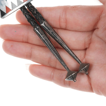 Fred and Lolita Natachu Zuni c1970's Sterling inlay bolo tie - Estate Fresh Austin