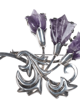 Fred Davis (1880 - 1961) large sterling and amethyst tulip flower pin - Estate Fresh Austin