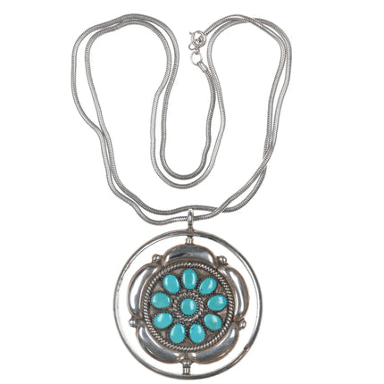 Fred & Elsie Lonconsello Reversible spinner pendant turquoise and coral sterling - Estate Fresh Austin