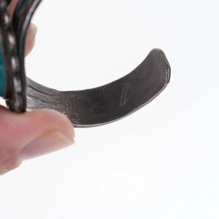 6.5" Fred Harvey Era Sterling/Hubbel glass Heavy stamped cuff bracelet - Estate Fresh Austin