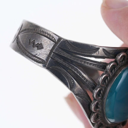 6.5" Fred Harvey Era Sterling/Hubbel glass Heavy stamped cuff bracelet - Estate Fresh Austin