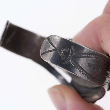 6.5" Fred Harvey Era Sterling/Hubbel glass Heavy stamped cuff bracelet - Estate Fresh Austin