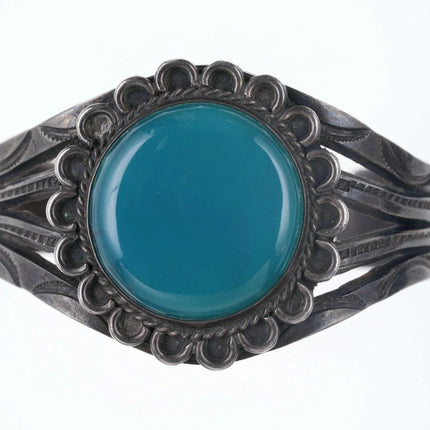 6.5" Fred Harvey Era Sterling/Hubbel glass Heavy stamped cuff bracelet - Estate Fresh Austin