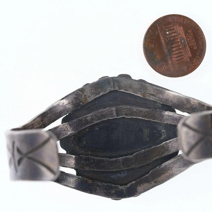 6.5" Fred Harvey Era Sterling/Hubbel glass Heavy stamped cuff bracelet - Estate Fresh Austin